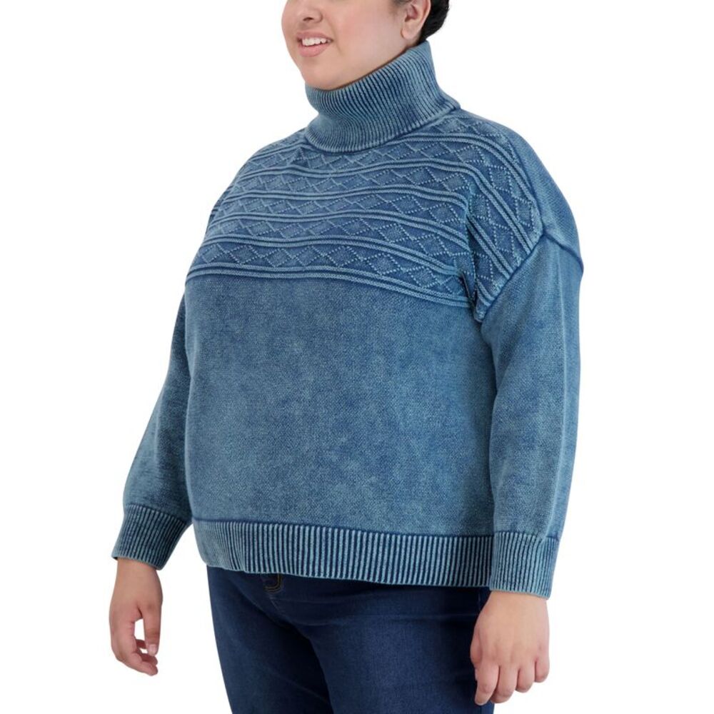 Jones New York Womens Plus Size Cable Knit Ribbed Trim Turtleneck Sweater